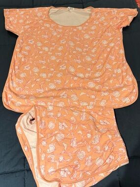 Women's Peach Floral Short Sleeve Pajama Set
